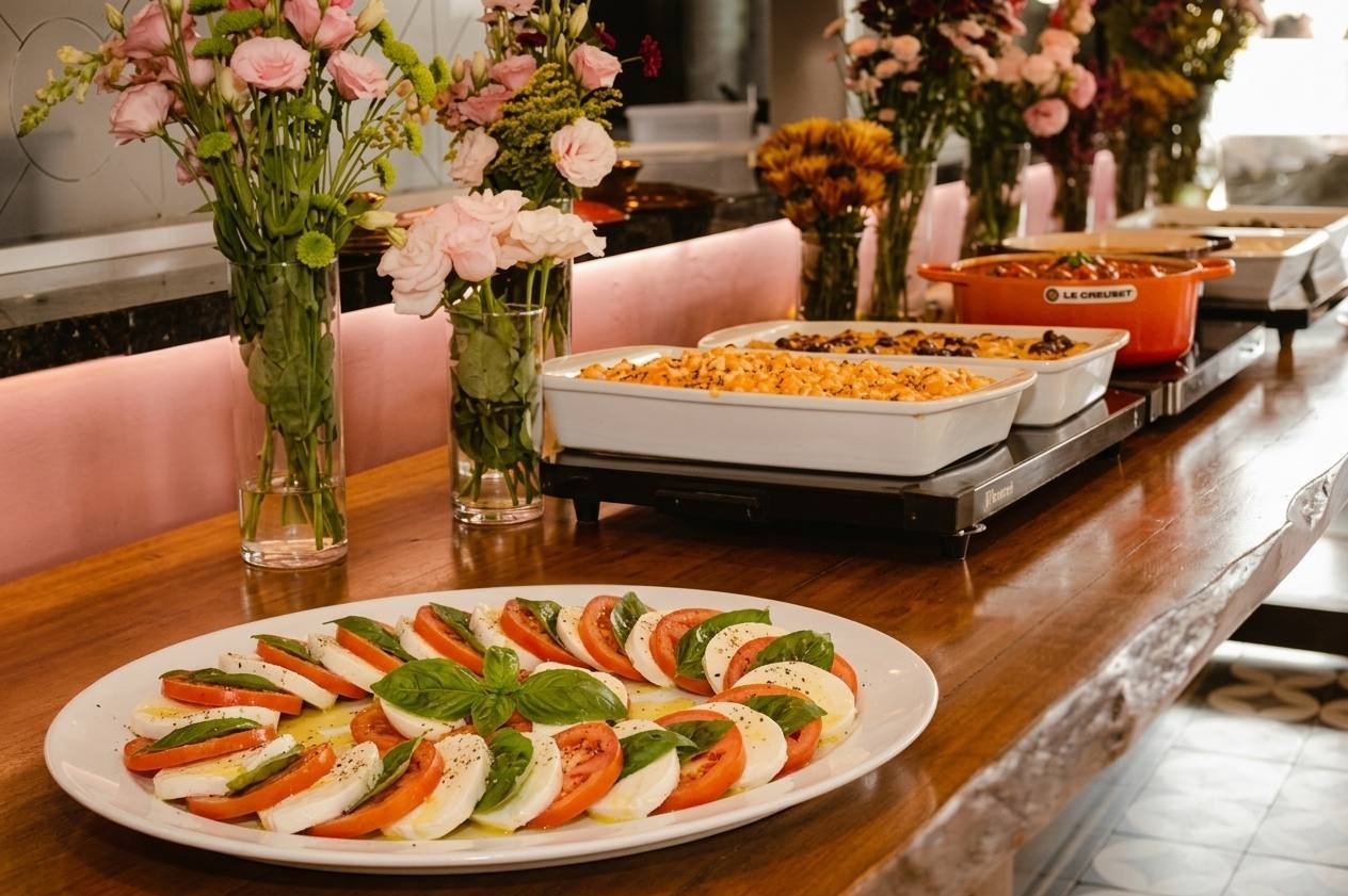 Salada caprese numa estação do evento